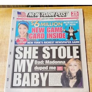 Madonna First Adoption Rare Ny Post Full Newspaper 10/23/06 Excellent Condition